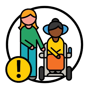 A person supporting someone with disability next to an importance icon.