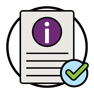 A document with an information icon and a tick.