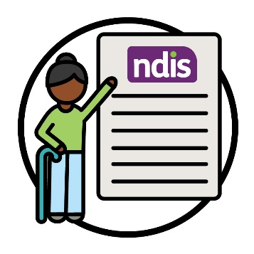 A person raising their hand next to an NDIS document.