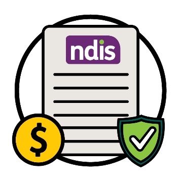 An NDIS document with a dollar sign and safety icon.