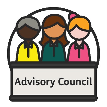 3 people behind a podium that says 'Advisory Council'. 