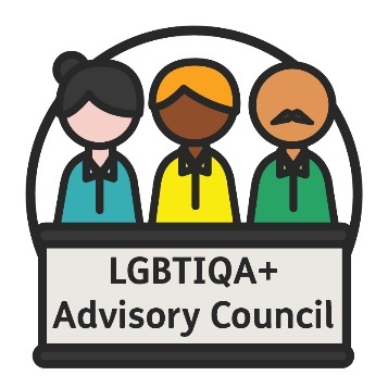 3 people behind a podium that says 'LGBTIQA+ Advisory Council'.