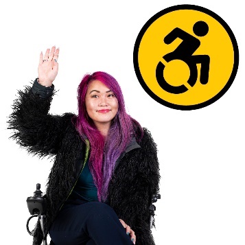 A person raising their arm and a disability icon.