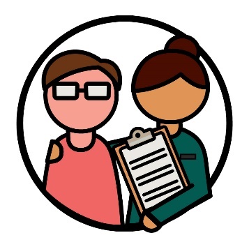 A woman holding a document and supporting a person.