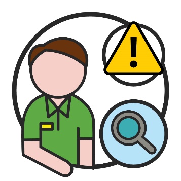 A service provider with a magnifying glass and a problem icon.