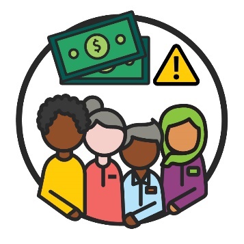 A group of workers, above them is money and a problem icon.