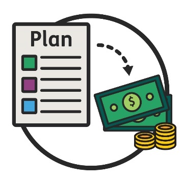 A plan document with an arrow pointing to money.