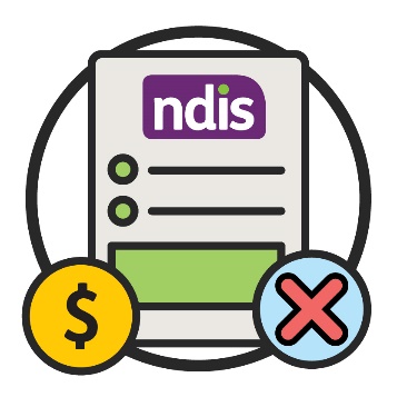 An NDIS document, dollar sign and a cross.