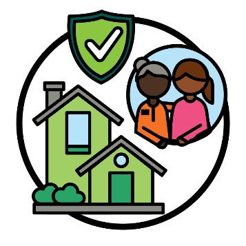 A house, safety icon and supports icon.