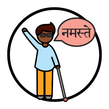 A person with a speech bubble, inside the speech bubble is text in a language that's not English.