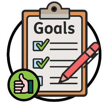 A goals document, pen and thumbs up.