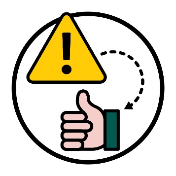 A problem icon with an arrow pointing to a thumbs up.
