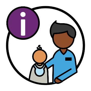 An information icon and an early childhood worker supporting a small child.