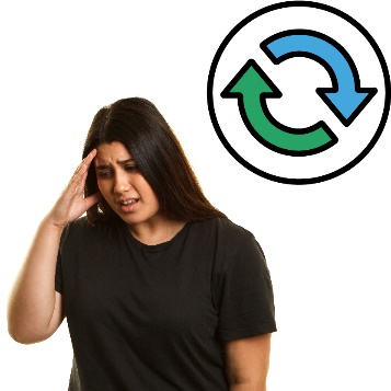 A person looking stressed next to a change icon.