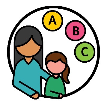 A parent supporting a child. Above them are 3 different options.