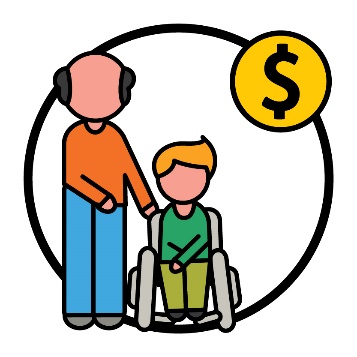 A person supporting a young person next to a dollar sign.