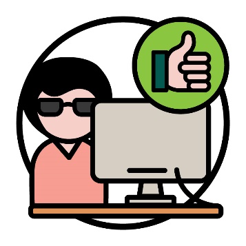 A person using a computer next to a thumbs up.