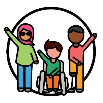 3 people with disability raising their hands.