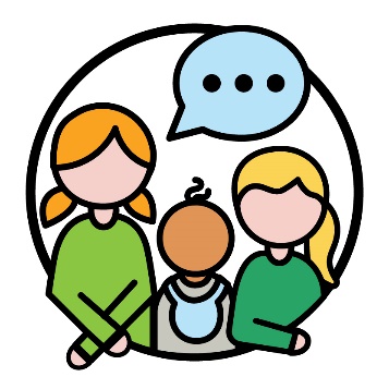 3 children beneath a speech bubble.