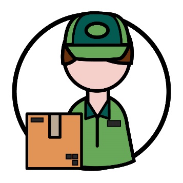 A person in a uniform holding a box. They are working.