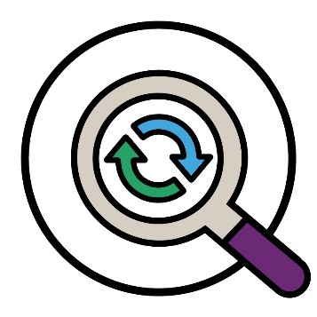 A magnifying glass with a change icon in the lens.