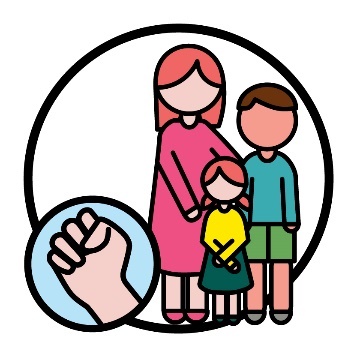 A parent and 2 children with a fist icon next to them.