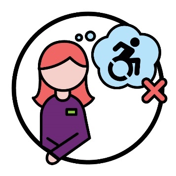 An NDIS planner with a thought bubble that has a disability icon in it and a cross next to it.