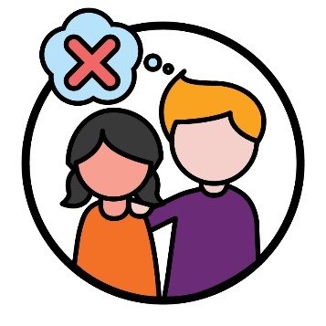 A support worker supporting an older child. The support worker has a thought bubble with a cross in it.