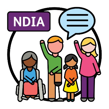 A group of people with a speech bubble The NDIA logo is above them. 
