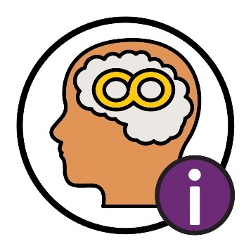 A human brain with an infinity symbol in it. There is an information icon. 