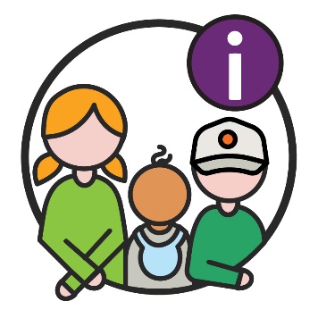 A group of young people with an information icon above. 