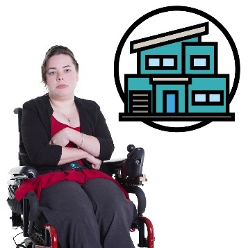 A person in a wheelchair and a housing icon.