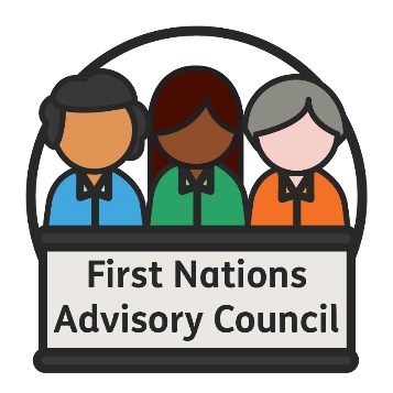 3 people behind a podium that says 'First Nations Advisory Council'.