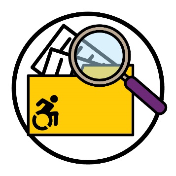 A documents folder with a disability icon and magnifying glass.