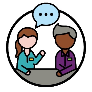 A person with a speech bubble next to and NDIA worker.