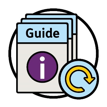 A 'Guide' document with an information icon on it. Next to the document is an update icon.