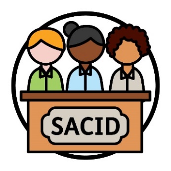 A group of people behind a lectern with 'SACID' printed on the front.