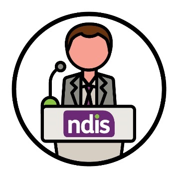 A minister at a podium that has the NDIS logo on the front.