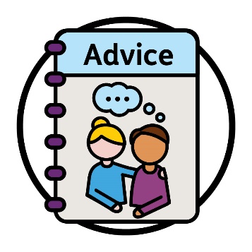 An 'Advice' booklet with a person supporting someone else on the cover.