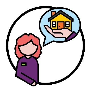 A plan manager with a speech bubble that has a home and living supports icon in it.