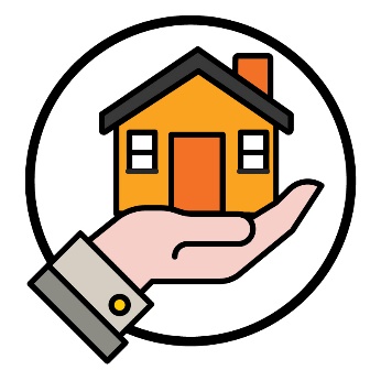 A home and living supports icon. The icon shows a hand holding a house.