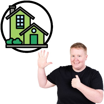 A participant raising their hand and a house.