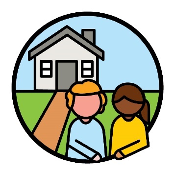A support worker and a participant in front of a house.