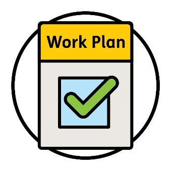 A work plan document showing a tick.