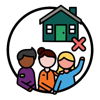 An NDIA worker and a support worker supporting a participant in front of a house with a cross.