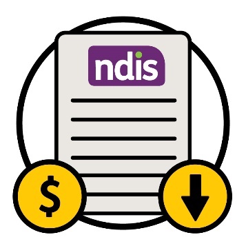 An NDIS plan, a dollar sign and an arrow pointing down.