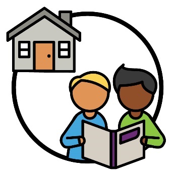 2 young people reading a document together next to a house.