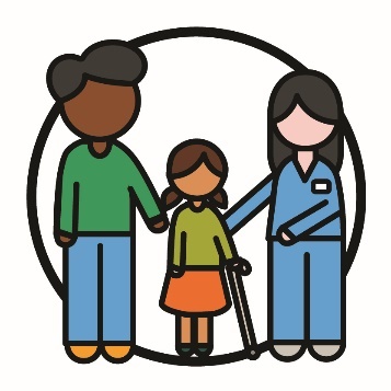 A parent with their child being supported by a health care worker.