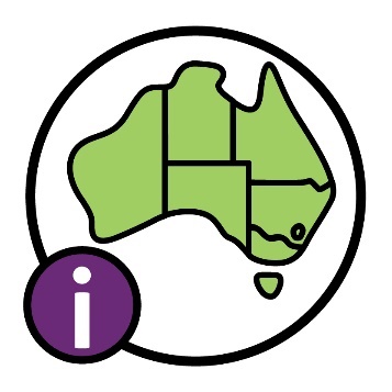 A map of Australia with the states and territories visible. Below the map is an information icon.
