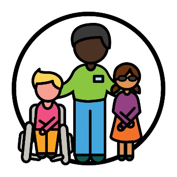 A support worker assisting 2 children with disability.